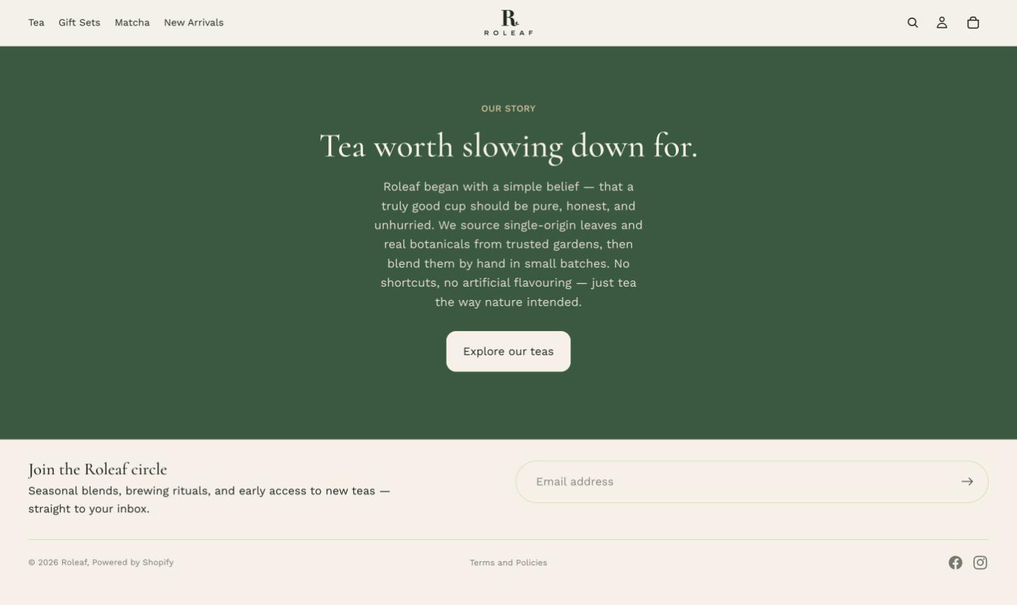 Roleaf story section and newsletter signup